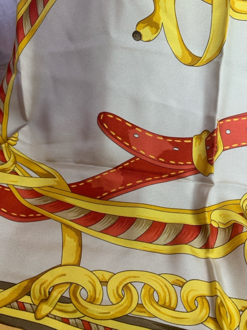 Celine Yellow, Cream & Red Gold Chain Silk Scarf - Picture 13 of 17